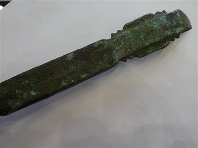 Lot 132 - A Chinese Jade Mounted Bronze Ruyi Sceptre, in archaic style, of traditional form, the jade...