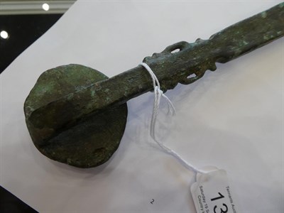 Lot 132 - A Chinese Jade Mounted Bronze Ruyi Sceptre, in archaic style, of traditional form, the jade...