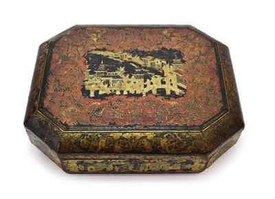 Lot 138 - A Chinese Export Lacquer Games Box and Cover, mid 19th century, of canted rectangular form,...