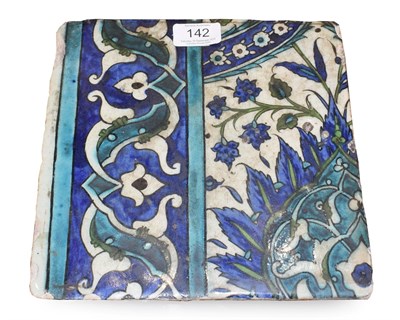 Lot 142 - A Damascus Pottery Border Tile, circa 1580, from the same series, 22.5cm by 23cm