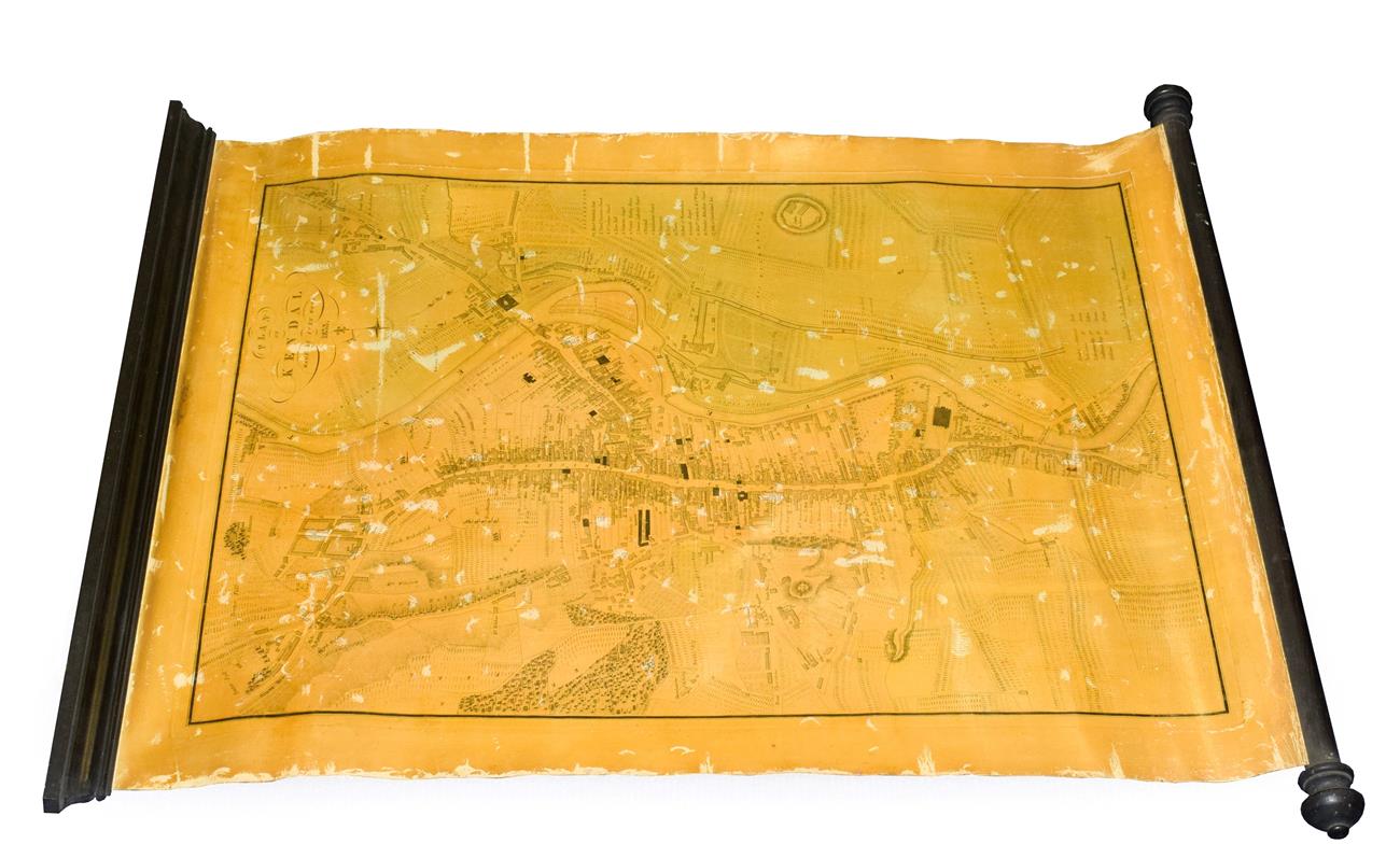 Lot 150 - Wood (John) Plan of Kendal, 1833, engraved map, linen backed, wooden headpiece and roller