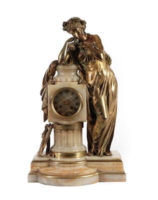 Lot 164 - A Figural Gilt Bronze and Marble Striking Mantel Clock, circa 1870, depicting a gilt bronze lady in