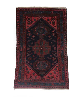 Lot 197 - Hamadan Rug Iranian Kurdistan, 1930 The deep indigo field with stepped medallions enclosed by...