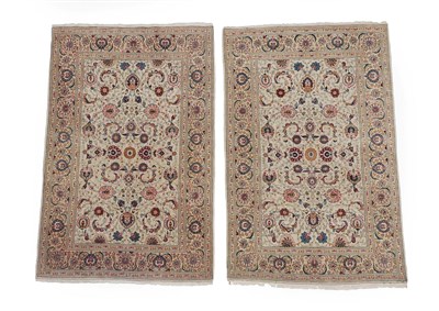 Lot 201 - Unusual Pair of Kashan Rugs Central Iran, circa 1950 Each with a cream field with an allover design