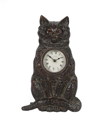 Lot 267 - A Novelty Strut Desk Timepiece in the Form of a Cat, signed Ansonia, circa 1900, patinated...