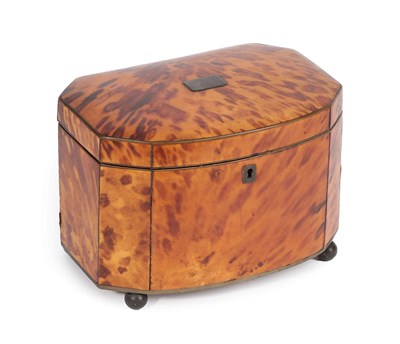 Lot 278 - A Regency Tortoiseshell Tea Caddy, of canted bombé rectangular form, the domed cover set with...