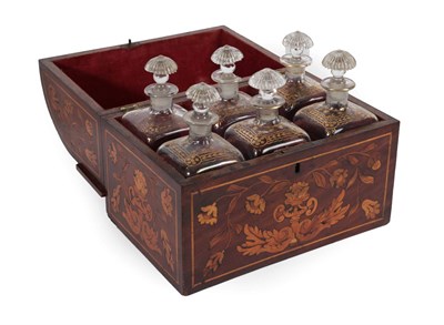 Lot 284 - A Dutch Marquetry Travelling Decanter Box, 19th century, as a rolltop desk with floral...