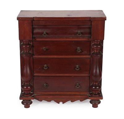 Lot 285 - A Victorian Mahogany Inverted Breakfront Miniature Chest of Drawers, with bombé frieze drawer over