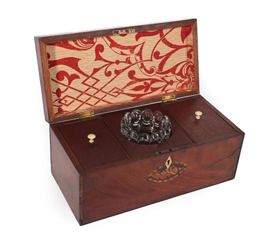 Lot 286 - A George III Mahogany Tea Caddy, of rectangular form, inlaid with a shell patera, containing...