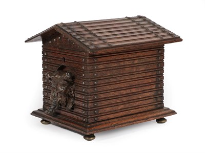 Lot 299 - An Oak Cigar Box, late 19th/early 20th century, in the form of a dog kennel with pitched roof...