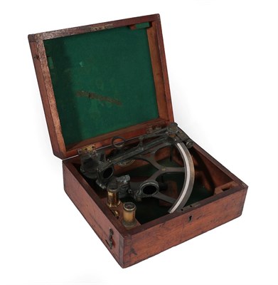 Lot 306 - A Victorian Brass Sextant, signed HR Ainsley Cardiff, in a mahogany case with paper label for...