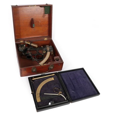 Lot 309 - A Brass and Patinated Sextant, 20th century, 24cm, in a brass mounted mahogany case; and A J...