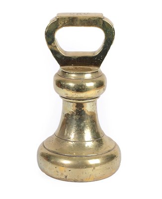 Lot 317 - A 28LB Brass Weight, 19th century, the loop handle inscribed 28LB over a bell shaped body, 28cm...