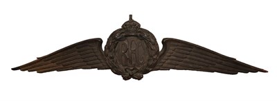 Lot 328 - A Carved Oak Royal Flying Corps Cresting, 1912-1918, carved with RFC within a crowned laurel wreath