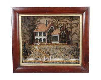 Lot 329 - A Silkwork Diorama, early 19th century, worked in colours with a cottage ornée within a...