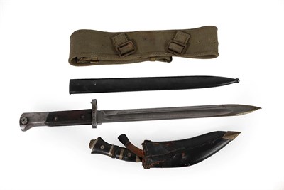 Lot 342 - A First World War Mauser Bayonet and Scabbard, stamped CSZ/F, 45cm long; A Khaki Belt; and A...