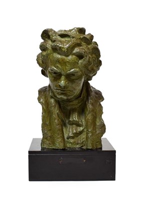 Lot 343 - Baret (late 19th/early 20th century): A Bronze Bust of Beethoven, signed BARET BRONZE, 31cm...