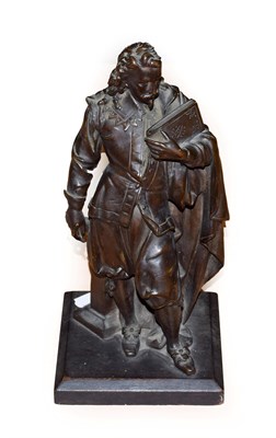 Lot 346 - English School (19th century): A Bronze Figure of Shakespeare, standing beside a column holding...