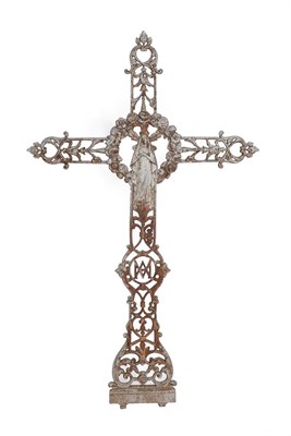 Lot 352 - A Silver Painted Cast Iron Crucifix, late 19th century, of foliate and scroll pierced and cast...