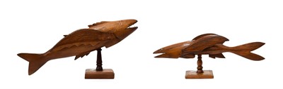 Lot 369 - A Pitcairn Island Carved Wooden Model of a Flying Fish, mid 20th century, on a baluster stem...