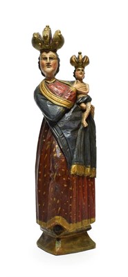 Lot 371 - A Central European Carved and Polychrome Wood Madonna and Child, 18th/19th century, both...