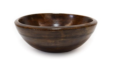 Lot 373 - A Turned Treen Dairy Bowl, 19th century, with two reeded bands, 36cm diameter