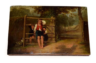 Lot 392 - A Victorian Papier Mâché Desk Blotter, 19th century, of rectangular form, the cover painted...