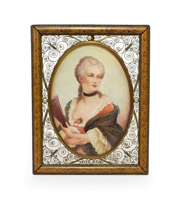 Lot 414 - French School (20th Century): Miniature Half-Length Portrait of an 18th Century Lady, wearing a...