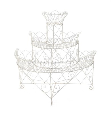 Lot 423 - A Victorian Painted Wirework Plant Stand, of three-tier graduated form, 107cm by 57cm by 106cm