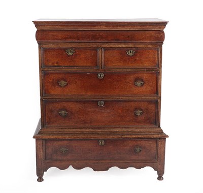 Lot 436 - A Queen Anne Oak Straight Front Chest of Drawers, early 18th century, the moulded top above a...