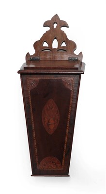 Lot 455 - A George III Mahogany Candle Box, late 18th century, of tapering form with hinged lid above an oval