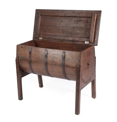 Lot 460 - An Early 19th Century Oak Dough Bin, of barrel form, the two-plank hinged lid above a...