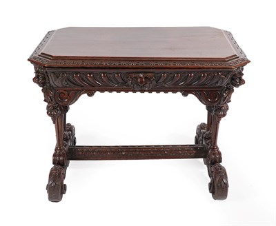 Lot 464 - A Victorian Carved Oak Centre Table, circa 1870, of canted rectangular form with a stiff leaf...