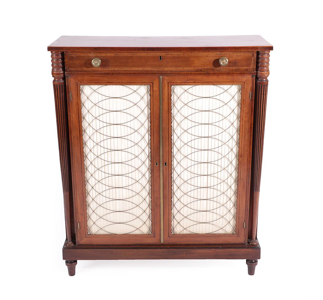 Lot 513 - A Regency Rosewood and Tulipwood Banded Two-Door Side Cabinet, early 19th century, the long...