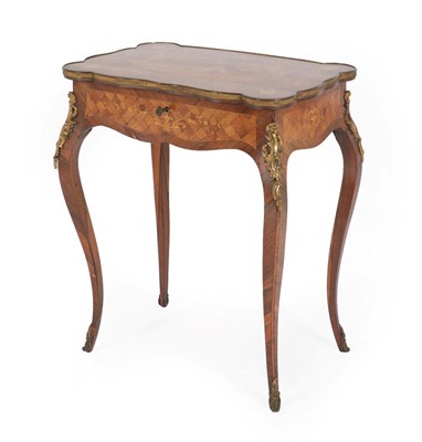 Lot 581 - A Louis XV Style Rosewood, Tulipwood and Marquetry Inlaid Table à Ouvrage, the hinged...