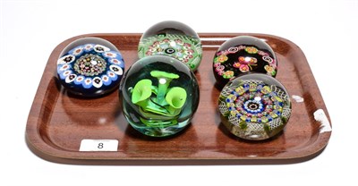Lot 8 - Four millefiori paperweights and another (5)