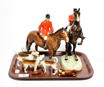 Lot 11 - Beswick Hunting Group Comprising: Huntsman (On Rearing Horse), Second Version, model No. 868,...