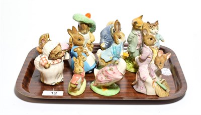 Lot 12 - Beswick, Beatrix Potter figures including: 'Benjamin Bunny', 'Hunca Munca' and 'Tommy Brock',...