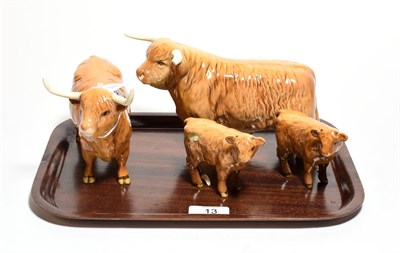Lot 13 - Beswick Cattle Comprising: Highland Bull, model No. 2008, Highland Cow, model No. 1740 and Highland
