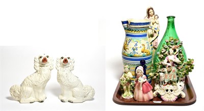 Lot 26 - A pair of Victorian Staffordshire dogs, together with a Maiolica jug and various other pottery,...