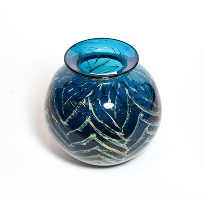 Lot 37 - A Mdina glass vase, globular blue with orange flecks