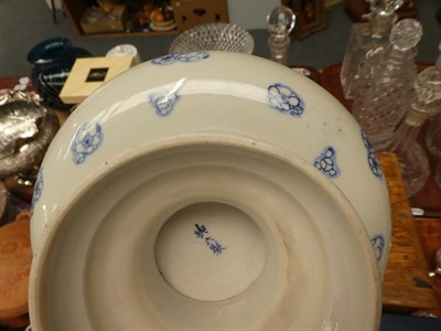 Lot 40 - A Japanese ceramic pedestal dish, painted in blue with foliage and animals, together with an...