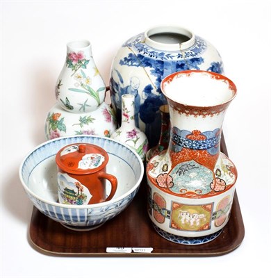 Lot 49 - A Chinese ginger jar, Oriental vases, cups, bowl and figure