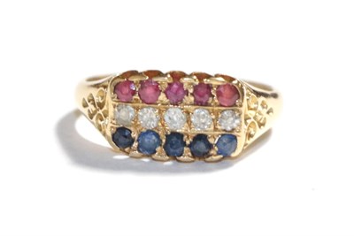 Lot 65 - An 18 carat gold ruby, sapphire and diamond ring, finger size O1/2