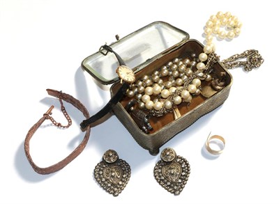 Lot 70 - Two simulated pearl necklaces, a lady's wristwatch, a plated chain, a brooch, two white metal...