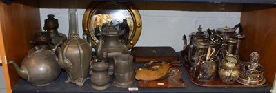 Lot 108 - Silver napkin and pepperette, posy vase (lacking glass liner), plated ware, pewter, etc