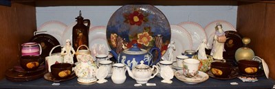 Lot 112 - A quantity of 19th century and later ceramics, including a Coalport scent bottle with jeweled...