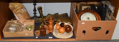 Lot 115 - Miscellaneous items including decanter stoppers, brass fire tools, candlesticks treen, door...