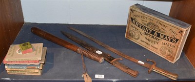 Lot 125 - A Victorian billy club/truncheon, a French bayonet, a German bayonet and scabbard, Bryant and...