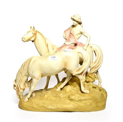 Lot 133 - Post 1919 Royal Dux model of horses, one with a figure astride of a naturalistic base, model...